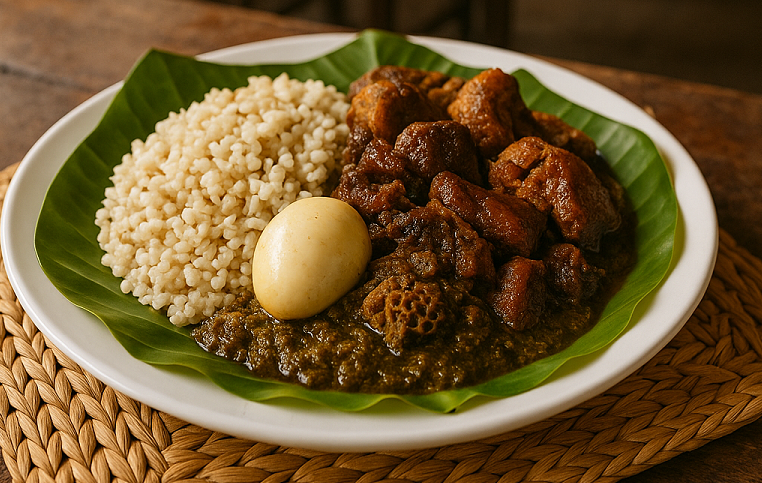Ofada rice and Ayamese Stew