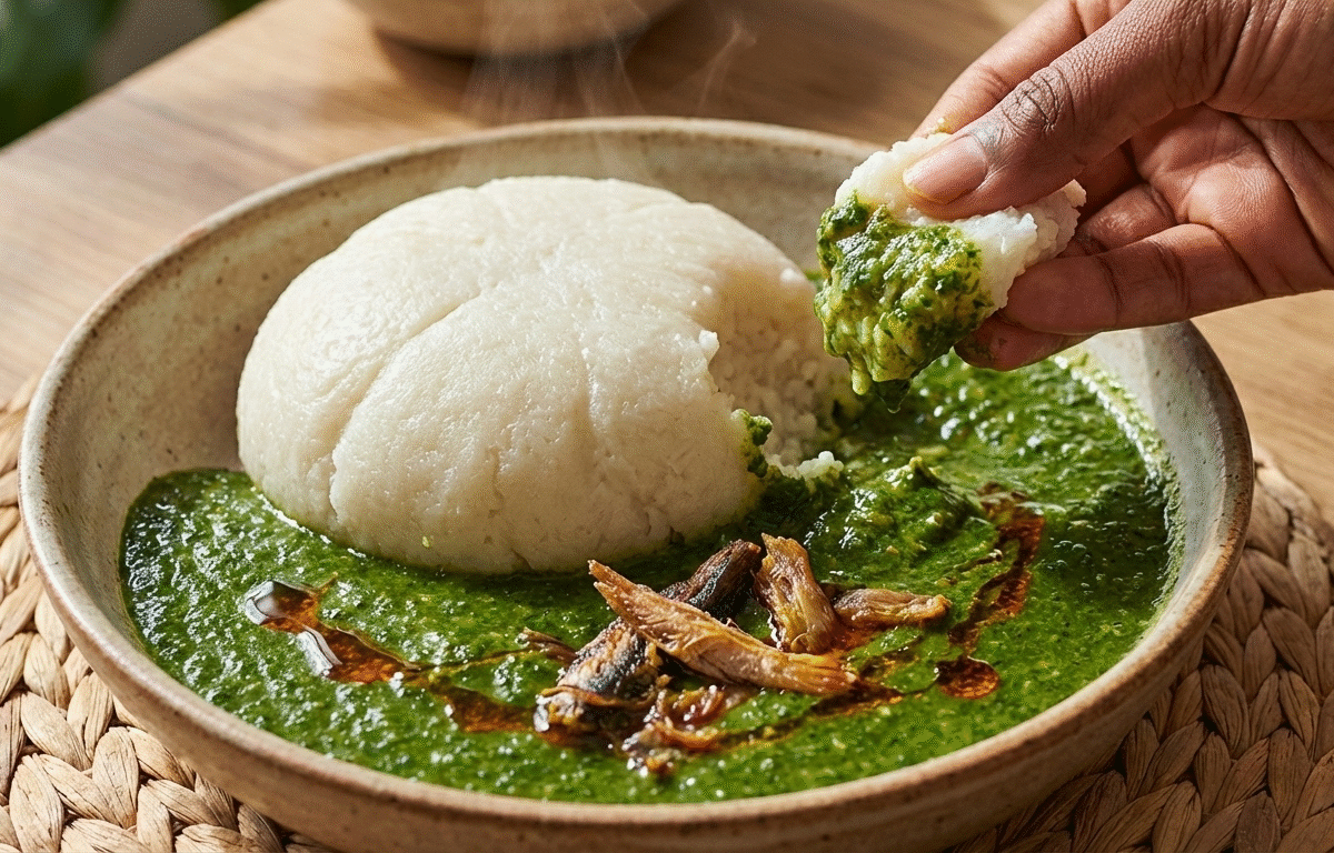 Tuwo Shinkafa served with Miyan Kuka