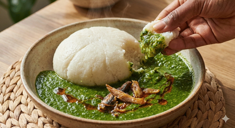 Tuwo Shinkafa served with Miyan Kuka